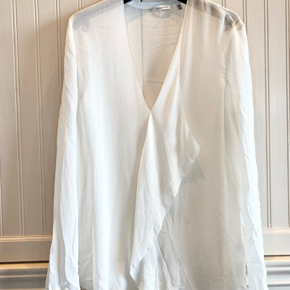 Aritzia Babaton Women's Semi-sheer chiffon blouse Cream White 100% Silk Sheer S - Picture 2 of 14
